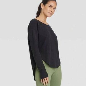 Joy Lab XL Long Sleeve Loose Fit Waffle Top Black Thermal Lounge Active Comfort